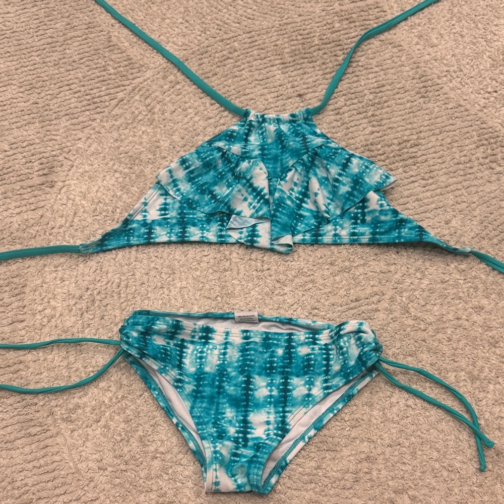 Cute girls Blue Tie-Dye Bikini 2 piece Set